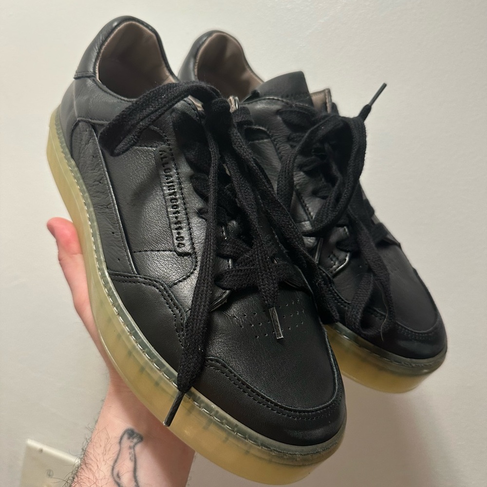 All Saints Black Leather Sneakers with Translucent Sole